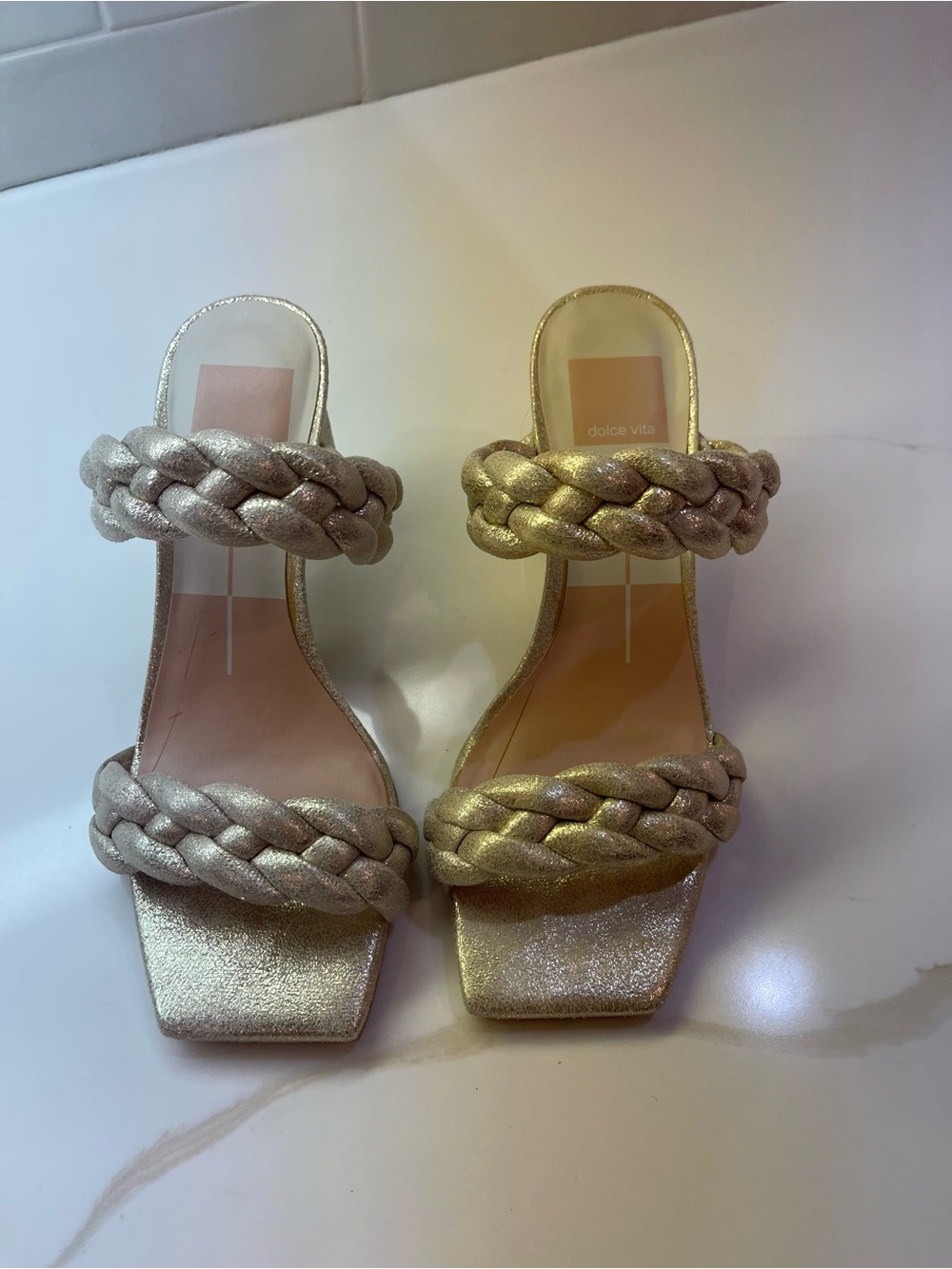 Dolce Vita Metallic Braided Double-Strap Slide Sandals - Gold